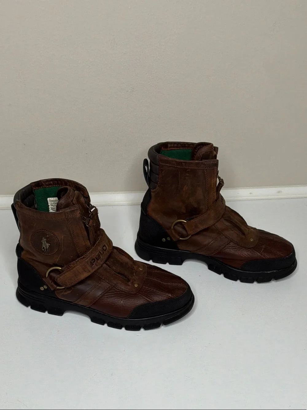 Polo Ralph Lauren Conquest Hi lll Duck Boots Zip 7.5 D Brown Leather Men's Boots